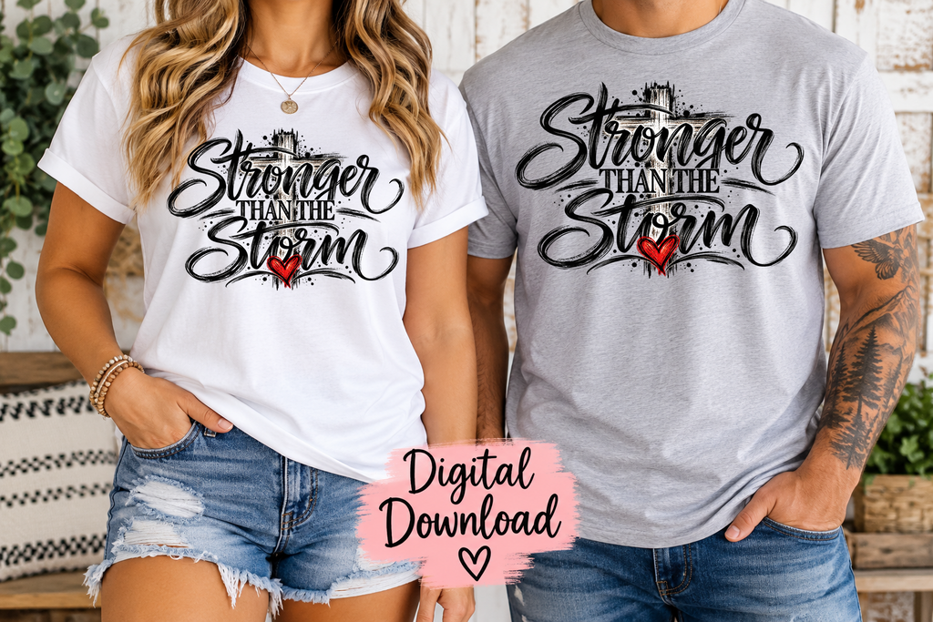Stronger Than the Storm PNG, Christian Cross Sublimation Design, Faith Quote PNG, Red Heart Design, Inspirational Christian Digital Download