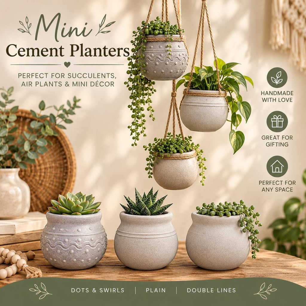 Mini Cement Pots, Small Planters, Succulent Pots, Concrete Planters, Boho Home Decor, Rustic Plant Pots, Handmade Gift