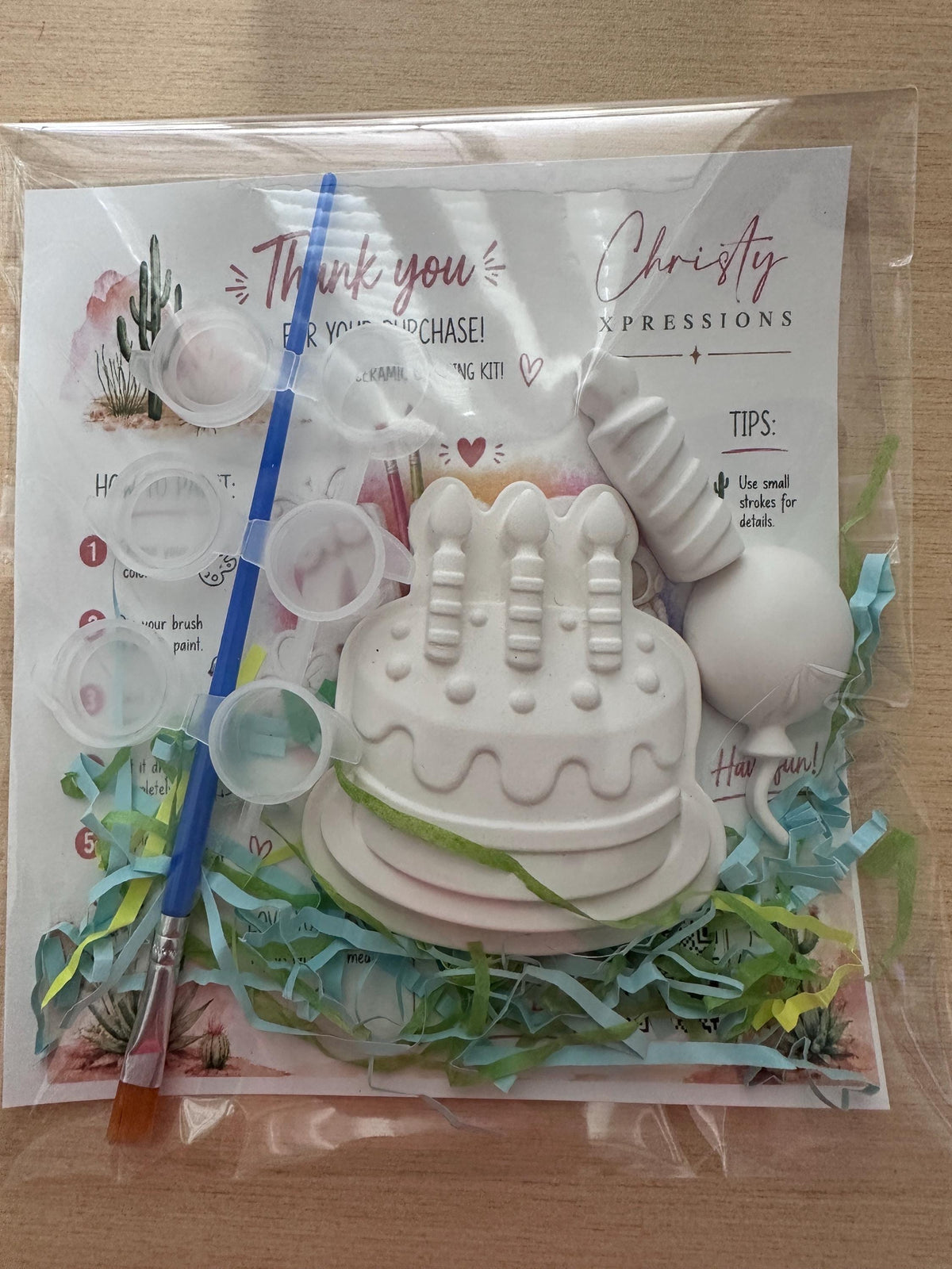Paint Your Own Ceramic Birthday Cake Kit, Kids Craft Activity, Party Favor, DIY Ceramic Coloring Kit