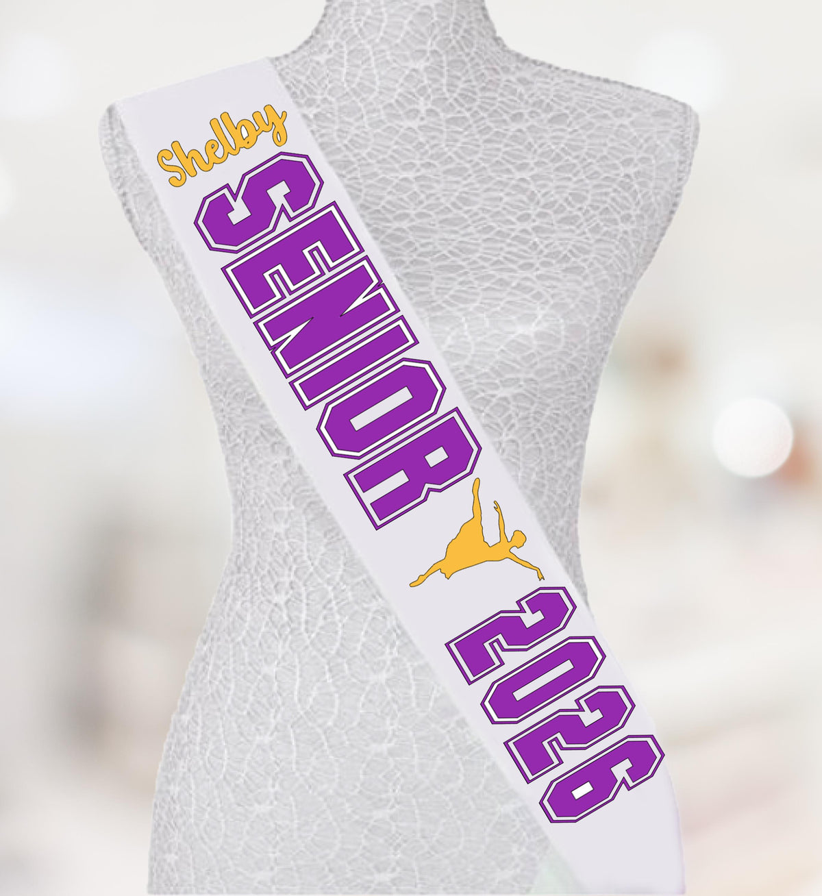 Custom Senior Glitter Sash – Dance Team, School Logo
