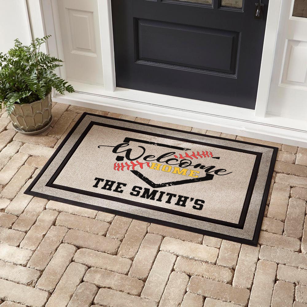 Personalized Baseball Welcome Doormat, Sports Family Gift