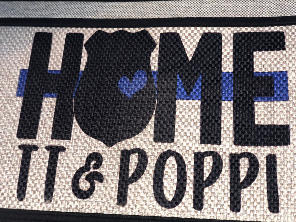 Thin Blue Line Doormat with Badge & Heart, Personalized Police Officer Gift