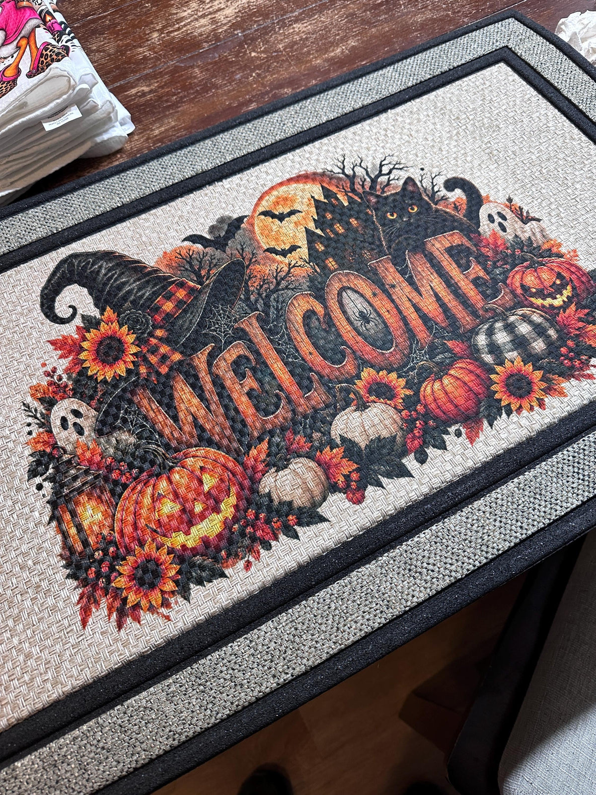 Halloween Doormat, Witch Halloween Door Mat, Spooky Front Door Decor, Black Cat Doormat, Fall Porch Decor, Halloween Outdoor Mat