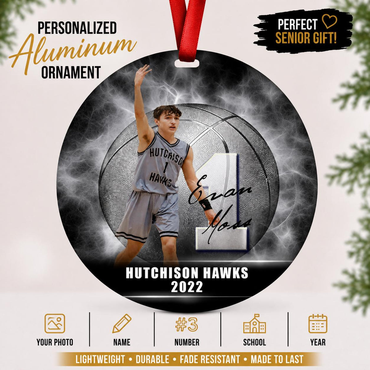 Personalized Basketball Ornament, Senior Team Gift, Photo Keepsake