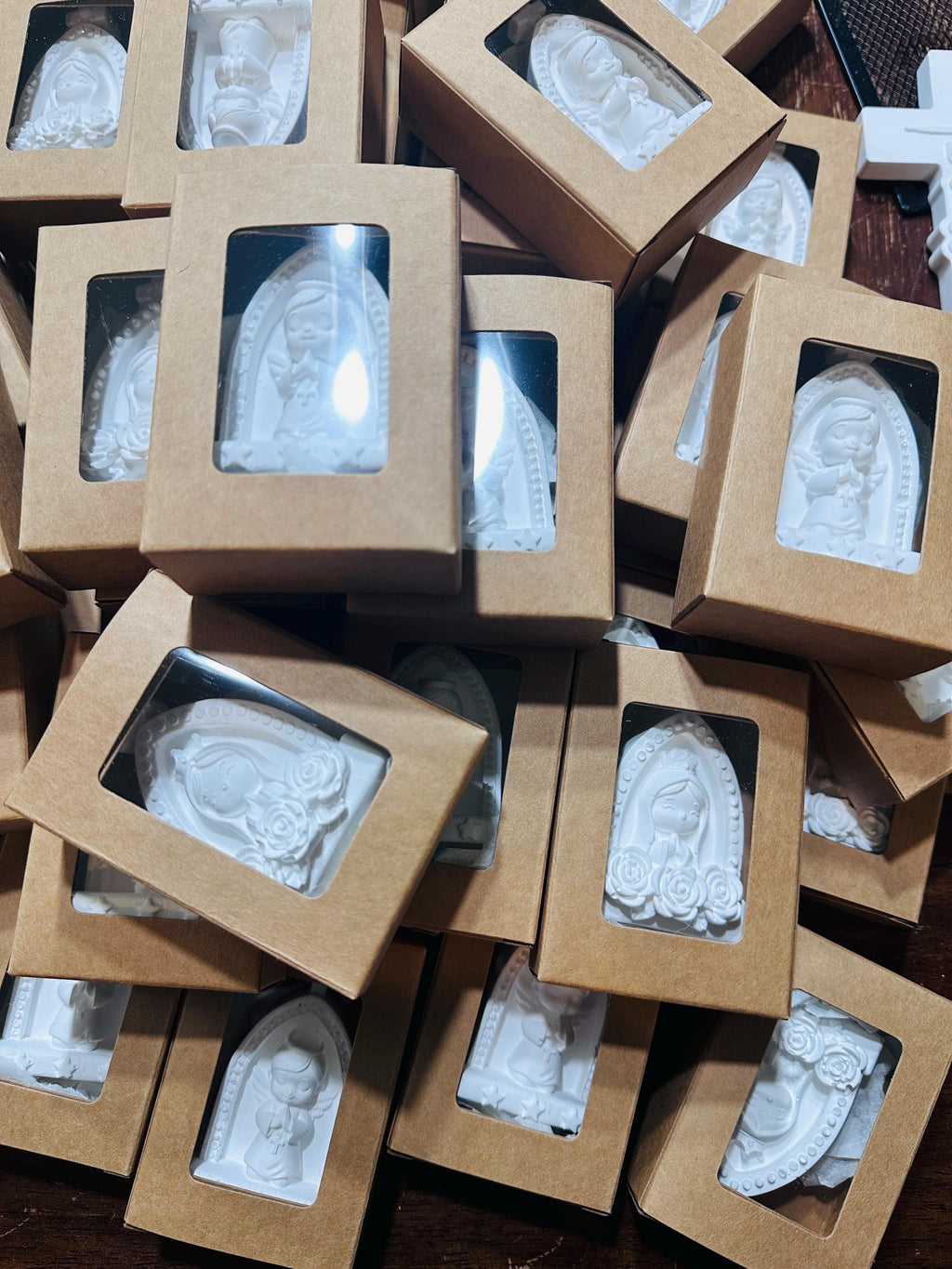 Angel & Virgin Mary Ceramic Figurines, Baptism Favor, Religious Keepsake, Christening Gift, Baby Shower Decor, Optional Magnet