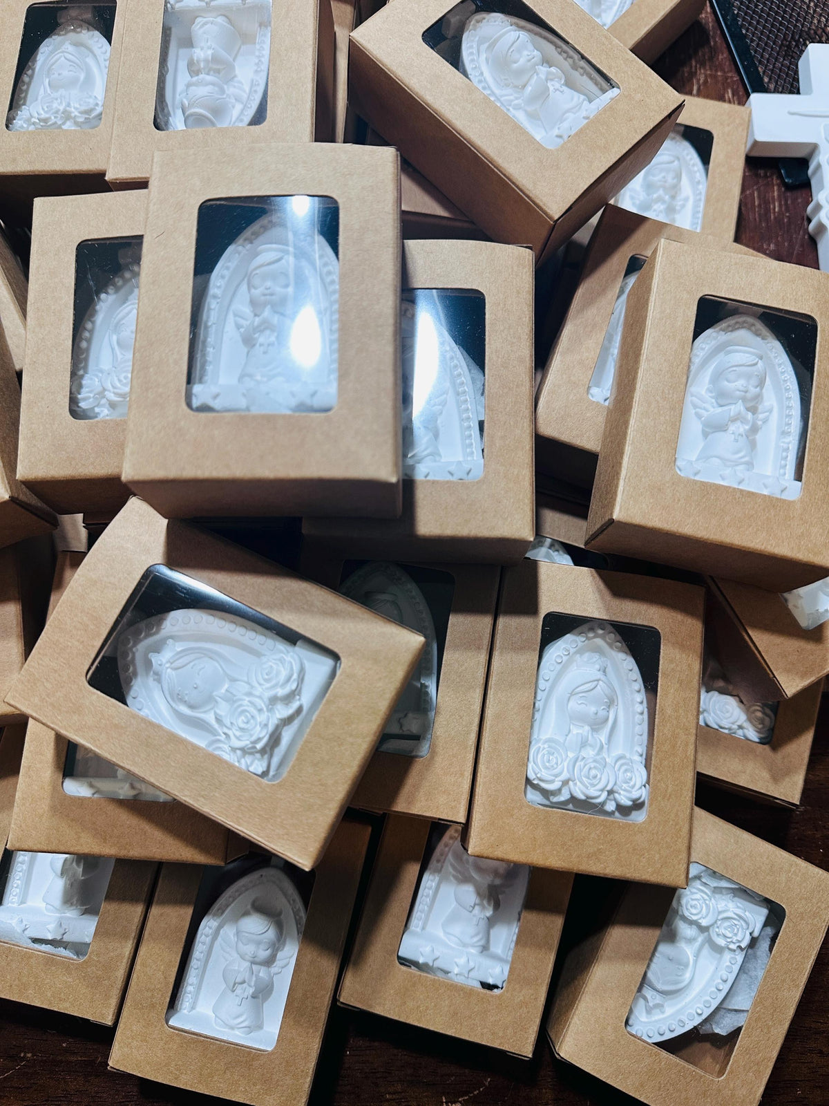 Angel & Virgin Mary Ceramic Figurines, Baptism Favor, Religious Keepsake, Christening Gift, Baby Shower Decor, Optional Magnet