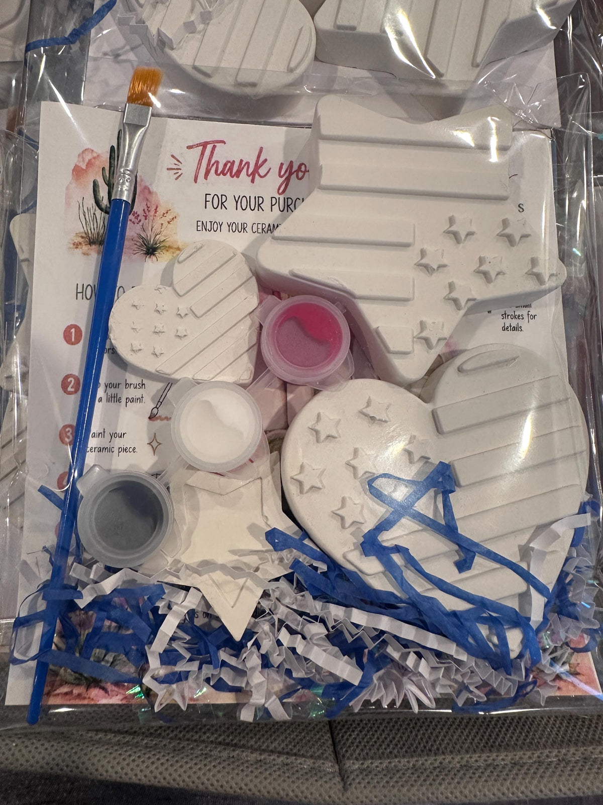 Ceramic Flag Coloring Kit, Star Heart Figurines, Paint Brush (Activity Set)