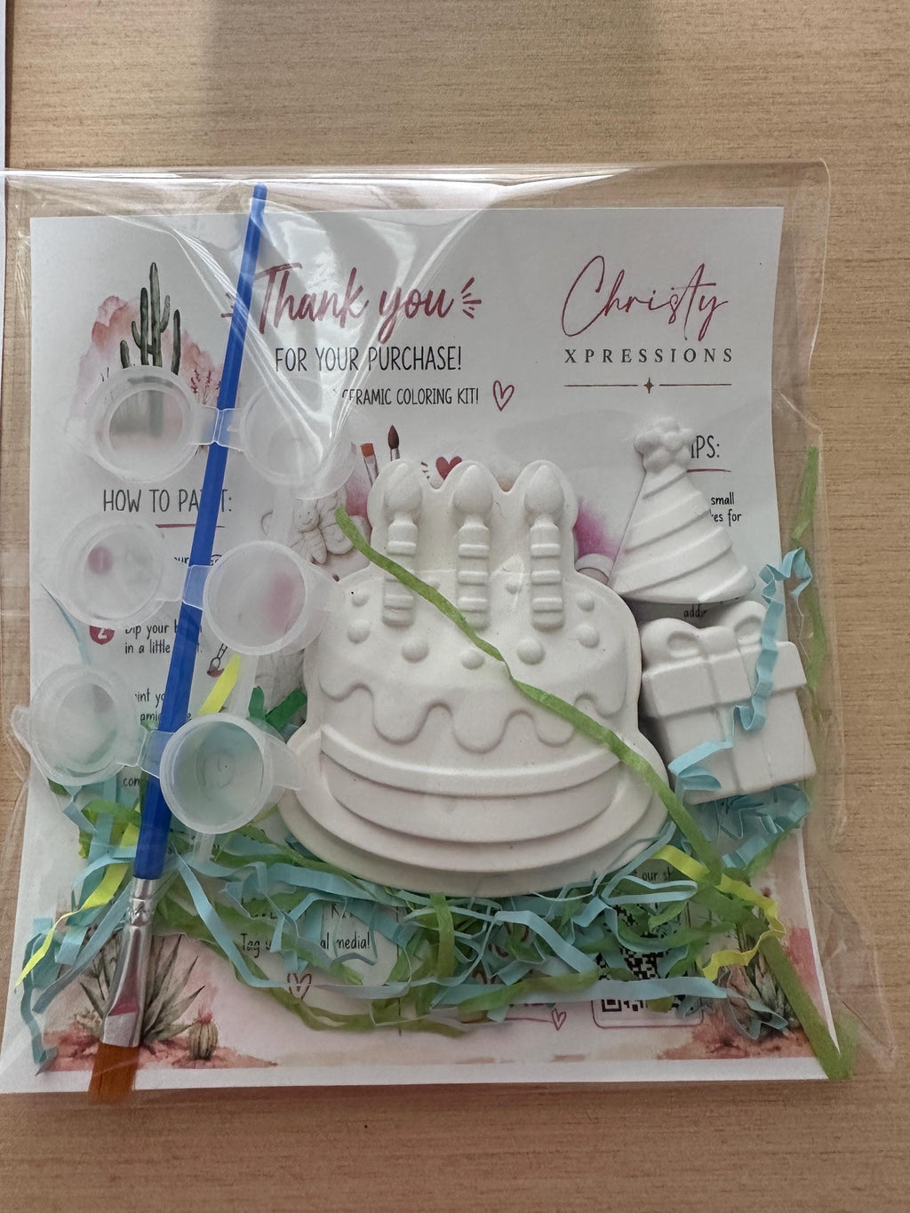 Paint Your Own Ceramic Birthday Cake Kit, Kids Craft Activity, Party Favor, DIY Ceramic Coloring Kit