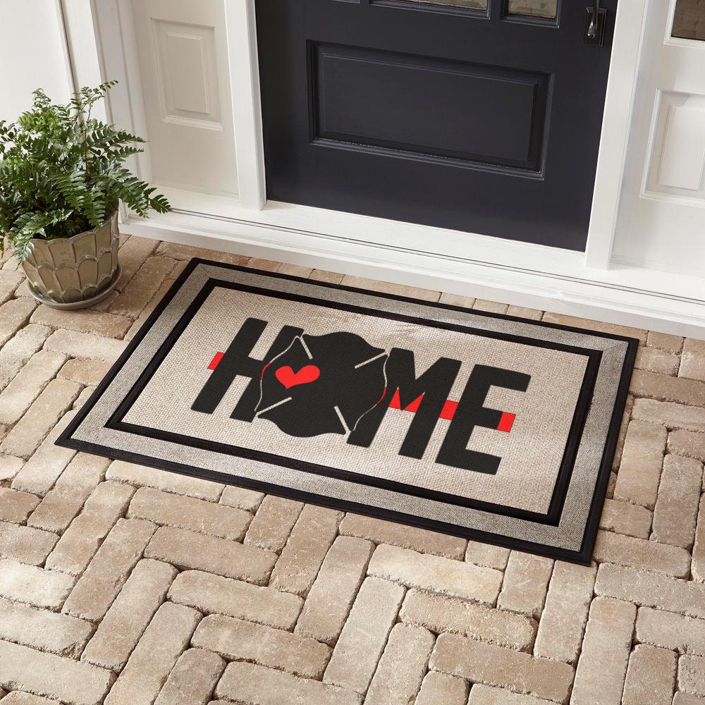 Firefighter Thin Red Line Doormat, Personalized Housewarming Gift