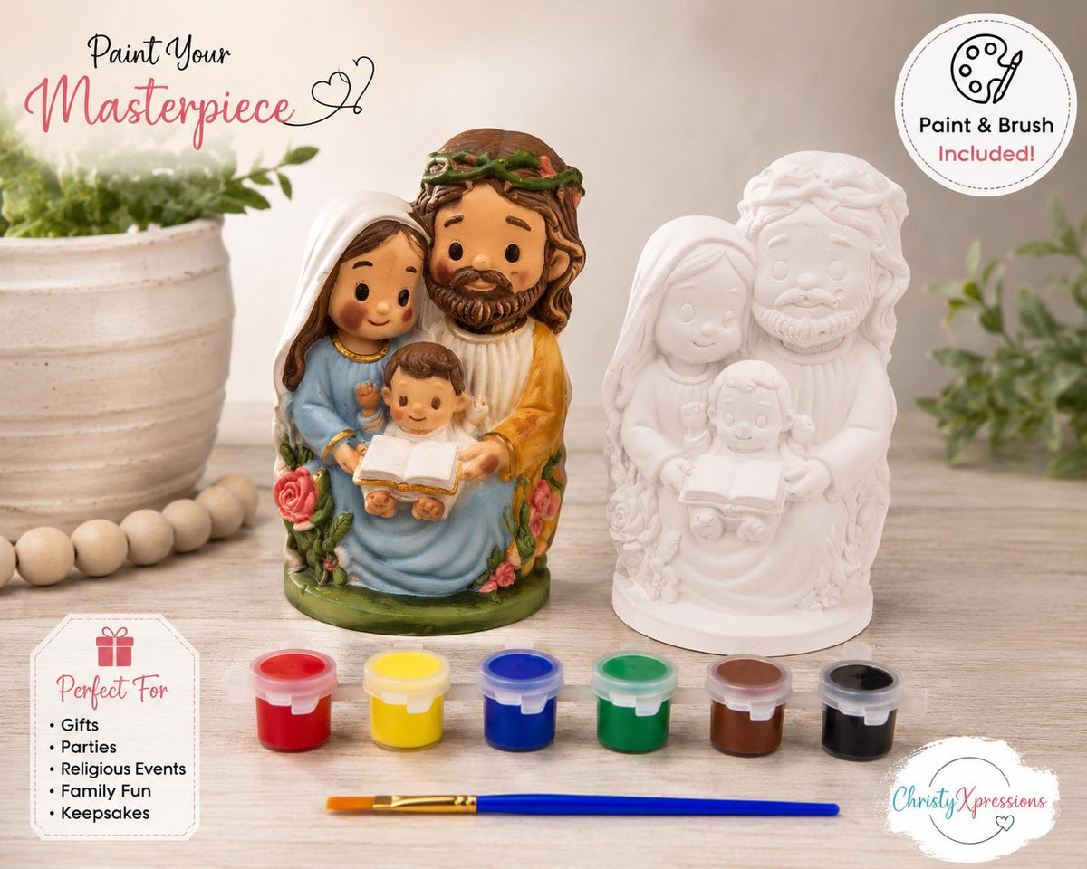 Paint Your Own Holy Family Figurine Kit, Ceramic Resin Nativity Craft, Religious Coloring Kit, DIY Christian Gift, Family Craft Activity