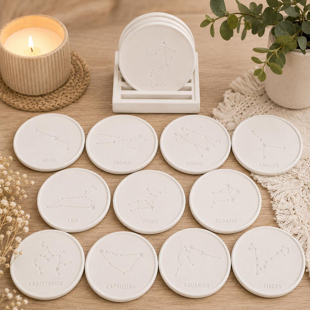 Ceramic Resin Zodiac Constellation Coasters, Astrology Home Decor Set | birthday gifts | celestial decor