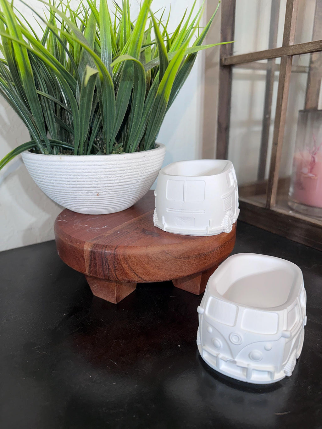 Ceramic Resin Mini Camper Bus Planter- Paint Your Own Masterpiece. Succulent planter
