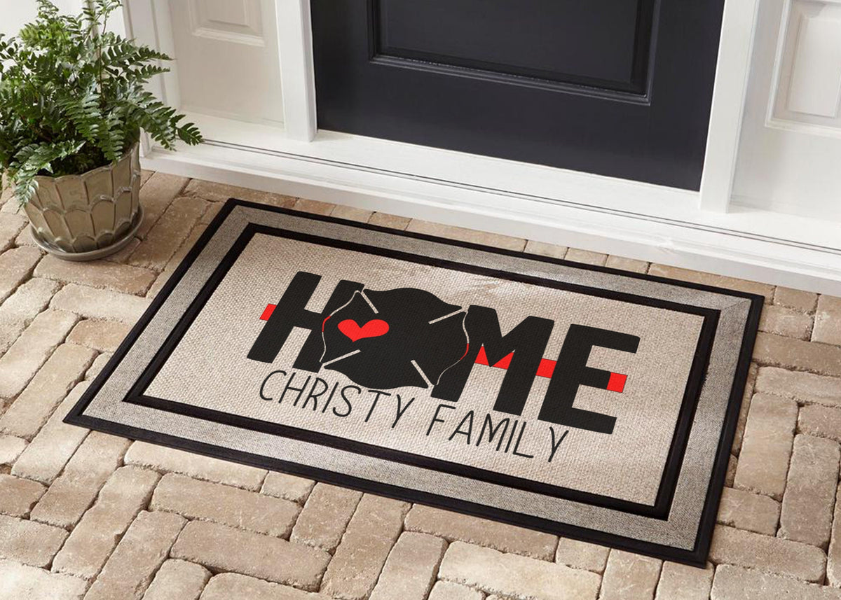 Firefighter Thin Red Line Doormat, Personalized Housewarming Gift