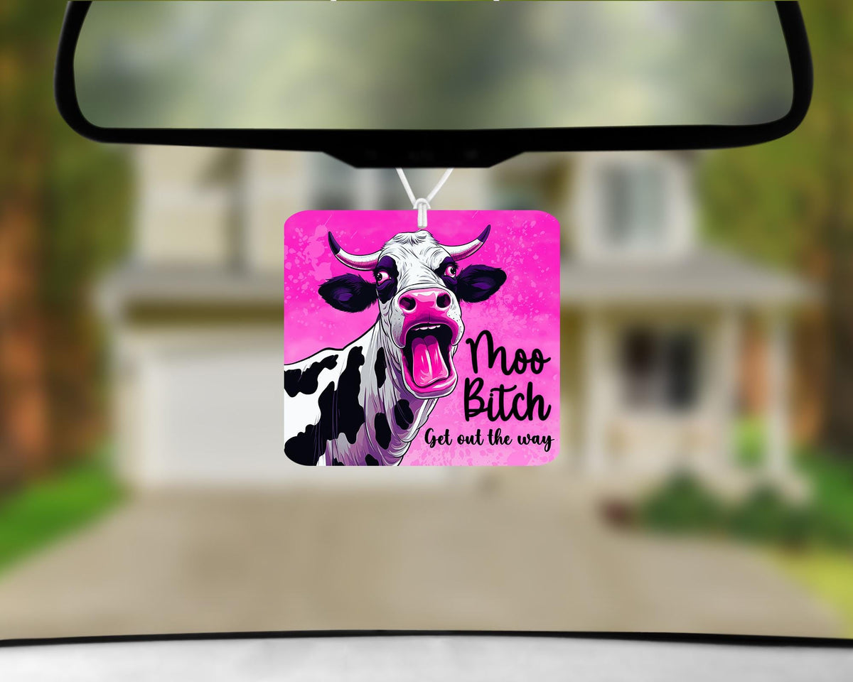Moo B- Get out the way car freshener, funny cow theme car accessory.