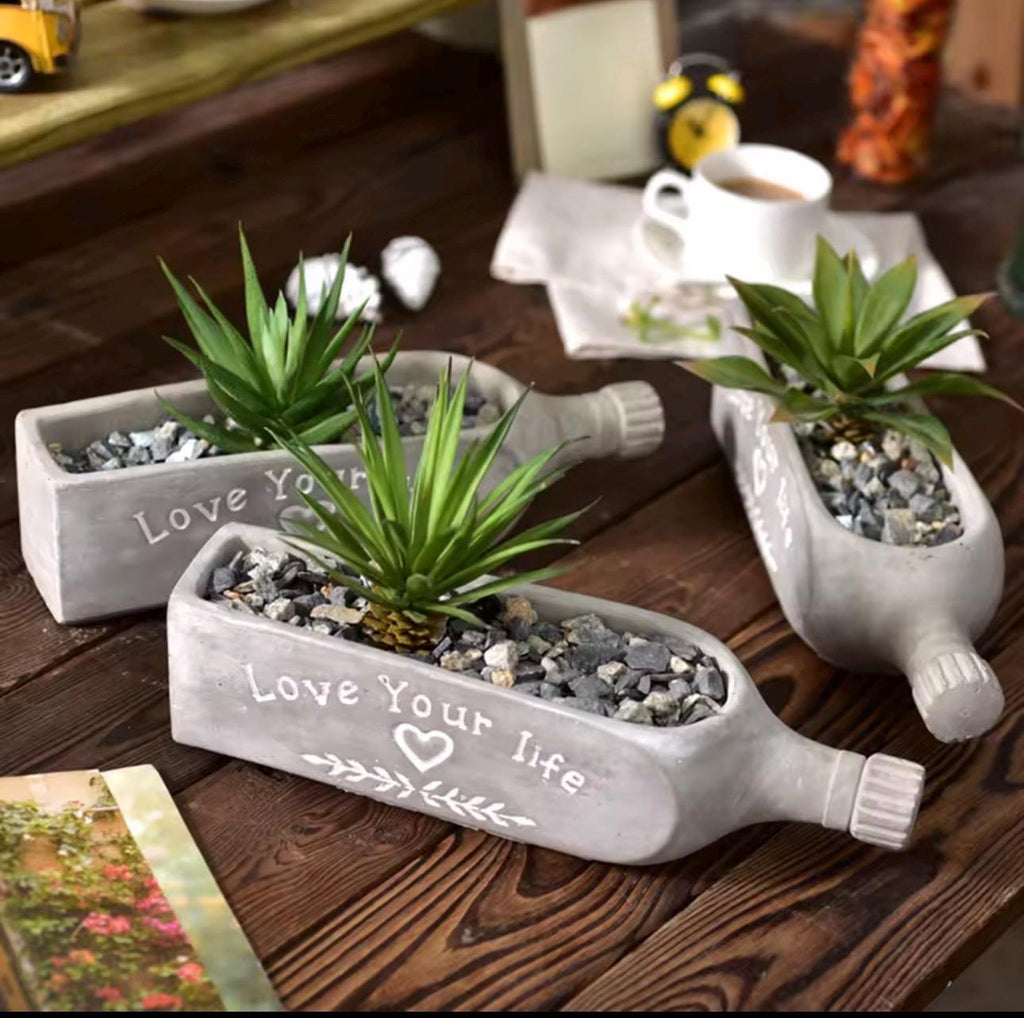 Concrete Wine Bottle Planter, Cement Succulent Planter, Rustic Industrial Home Decor