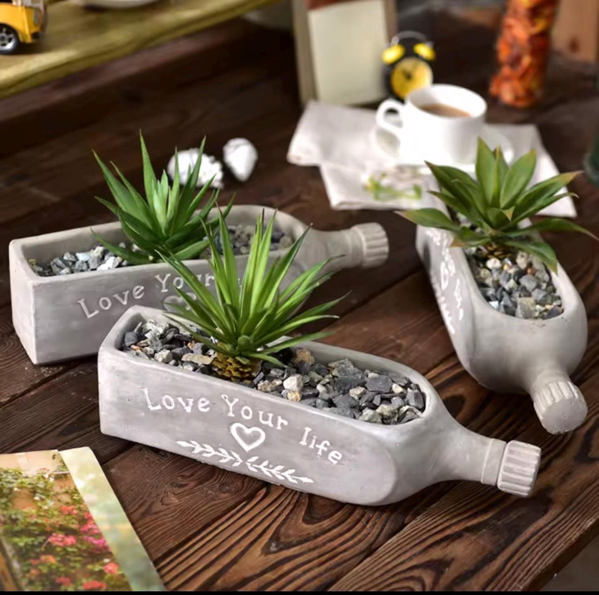 Concrete Wine Bottle Planter, Cement Succulent Planter, Rustic Industrial Home Decor