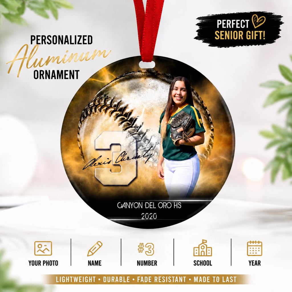 Personalized Softball Photo Ornament, Custom Senior Softball Gift, Senior Night Keepsake, Softball Player Christmas Ornament, Team Gift