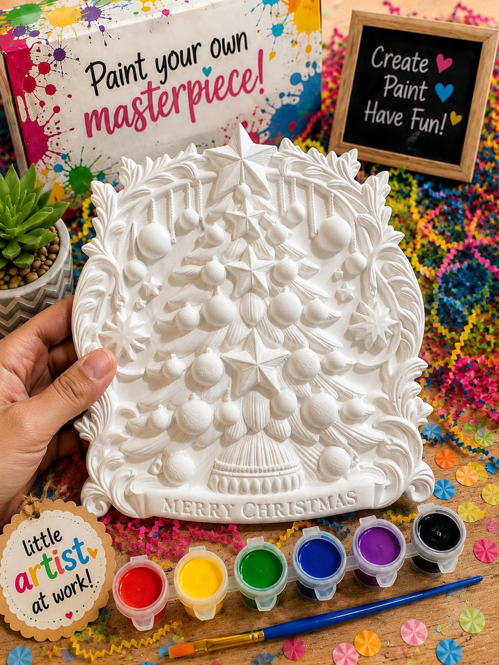 Paint Your Own Christmas Tree Ceramic Coloring Kit – DIY Holiday Craft