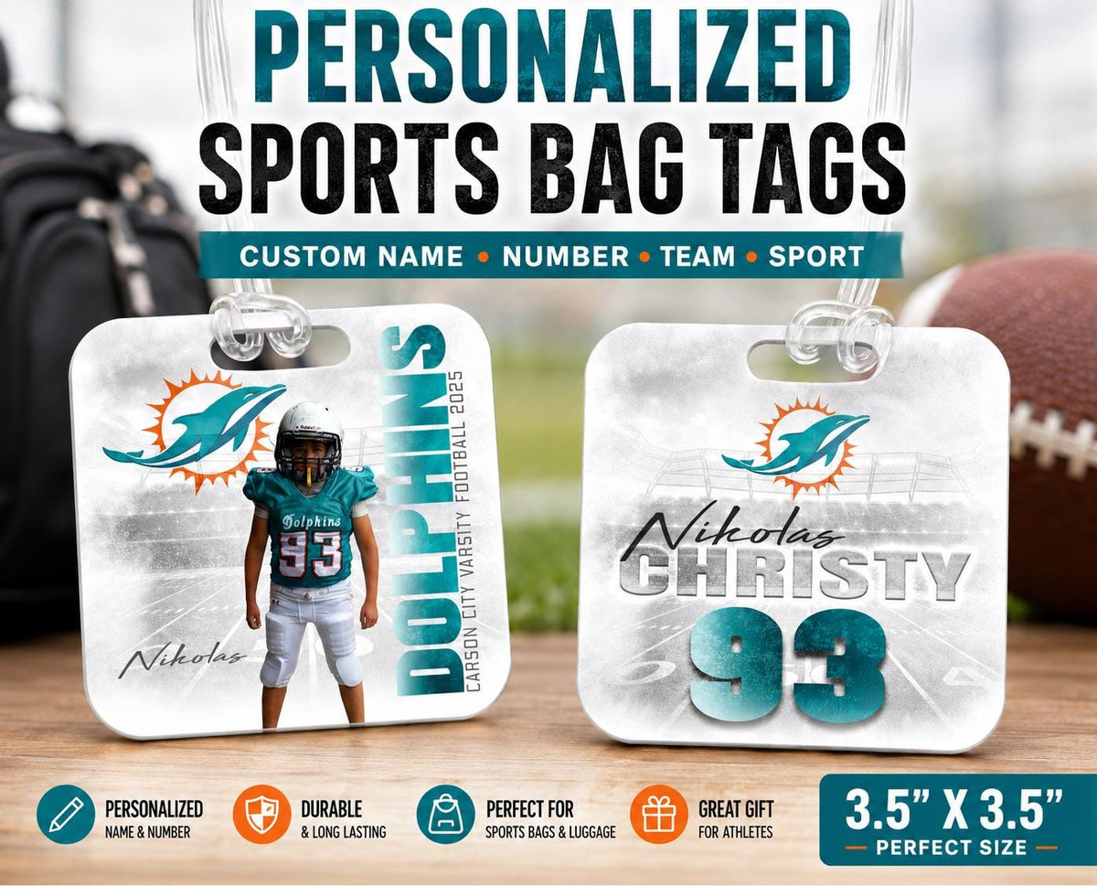 Personalized Sports Bag Tag, Custom Athlete Luggage Tag, Team Name & Number, 3.5 Inch