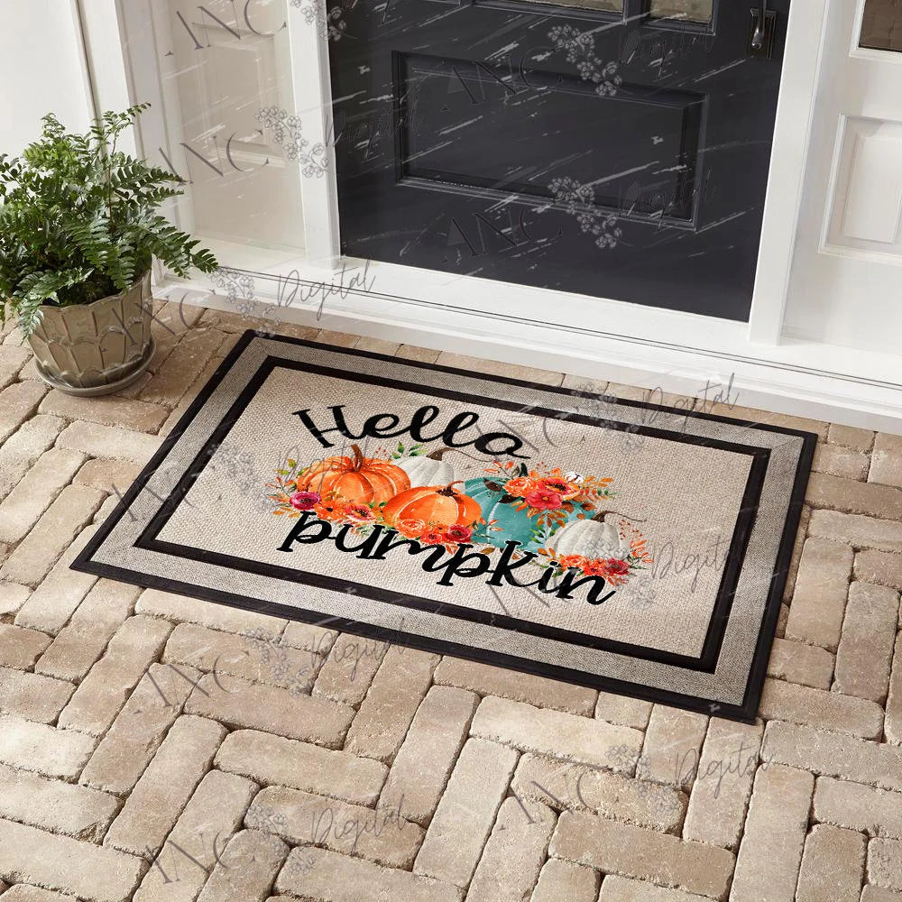Hello Pumpkin  Door Mat Sublimation design, Front Door welcome mat, Sublimation Design. creates great welcome home gifts. PNG file