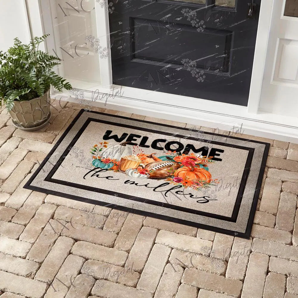 Fall Welcome Sublimation PNG, Pumpkin Football Floral Design, Autumn Porch Sign , doormat and much more. Digital Download