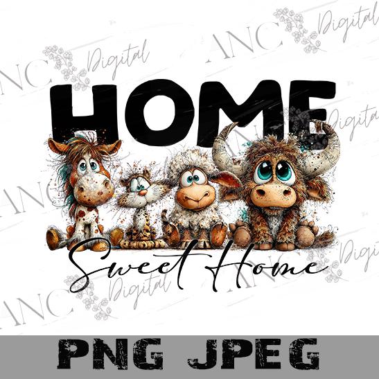 Home Sweet Home Sublimation PNG, Farmhouse Animals, Highland Cow PNG, Farm Animal , Welcome Home Doormat
