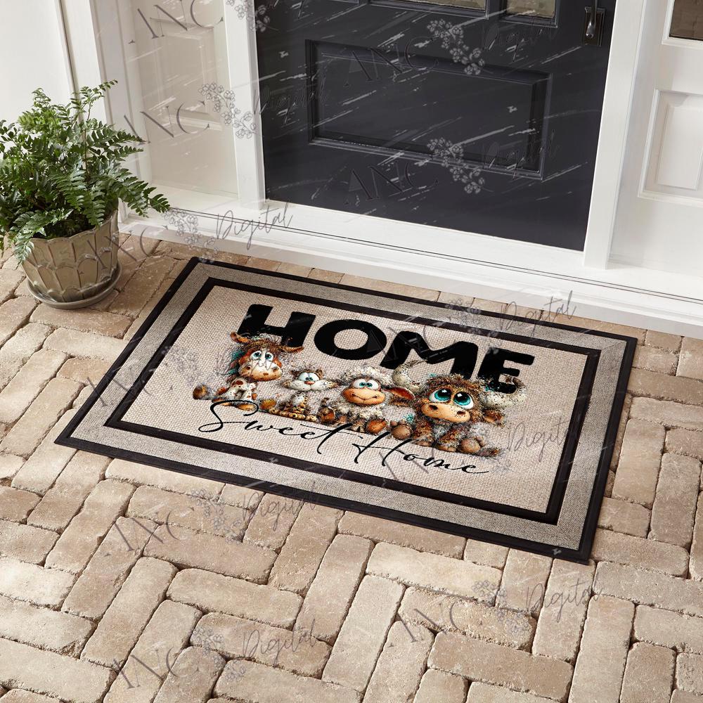 Home Sweet Home Sublimation PNG, Farmhouse Animals, Highland Cow PNG, Farm Animal , Welcome Home Doormat