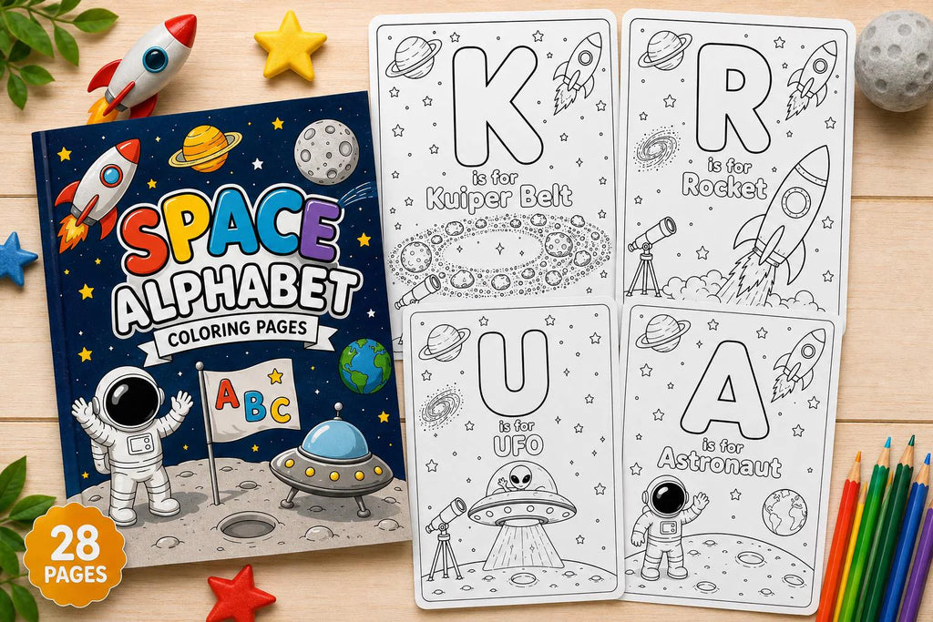 Space Theme Alphabet Coloring Pages. Digital Files