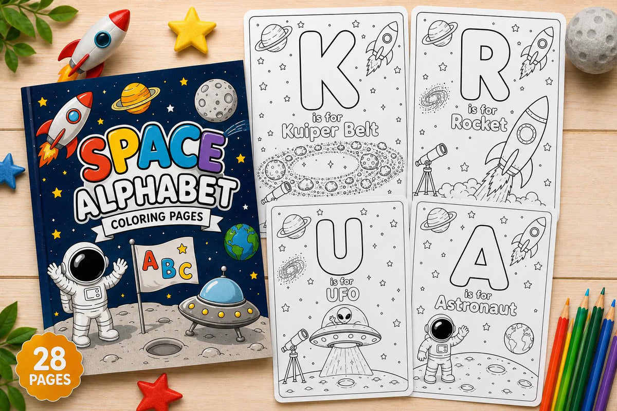 Space Theme Alphabet Coloring Pages. Digital Files