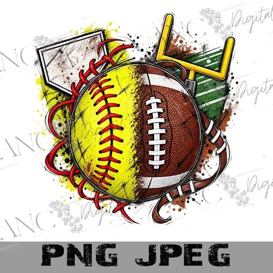 Half Softball Half Football Sublimation PNG | Sports Mom Design | Softball Football Mom PNG | Double Sport PNG