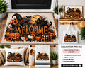 Halloween Doormat Sublimation PNG, Welcome Halloween Door Mat Design, Spooky Porch Decor, Witch Hat Pumpkin PNG, Instant Digital Download