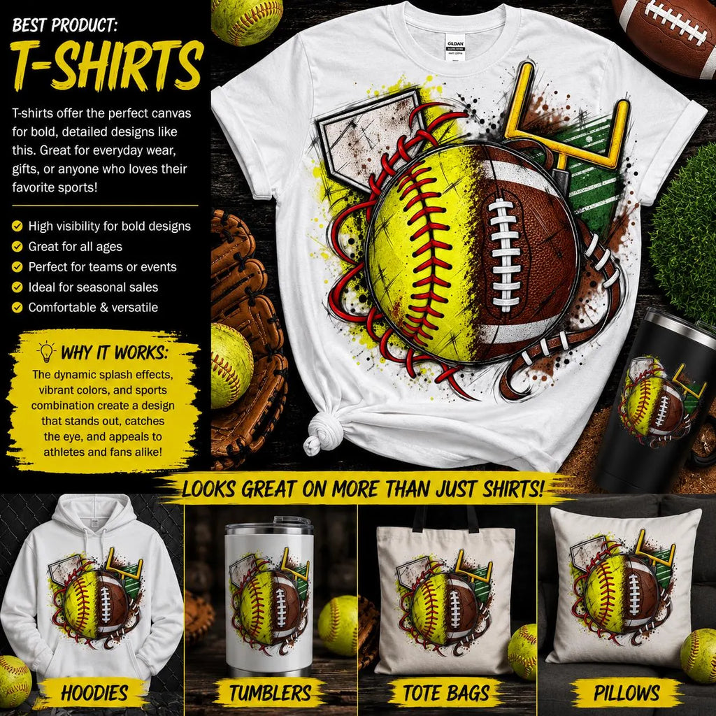 Half Softball Half Football Sublimation PNG | Sports Mom Design | Softball Football Mom PNG | Double Sport PNG