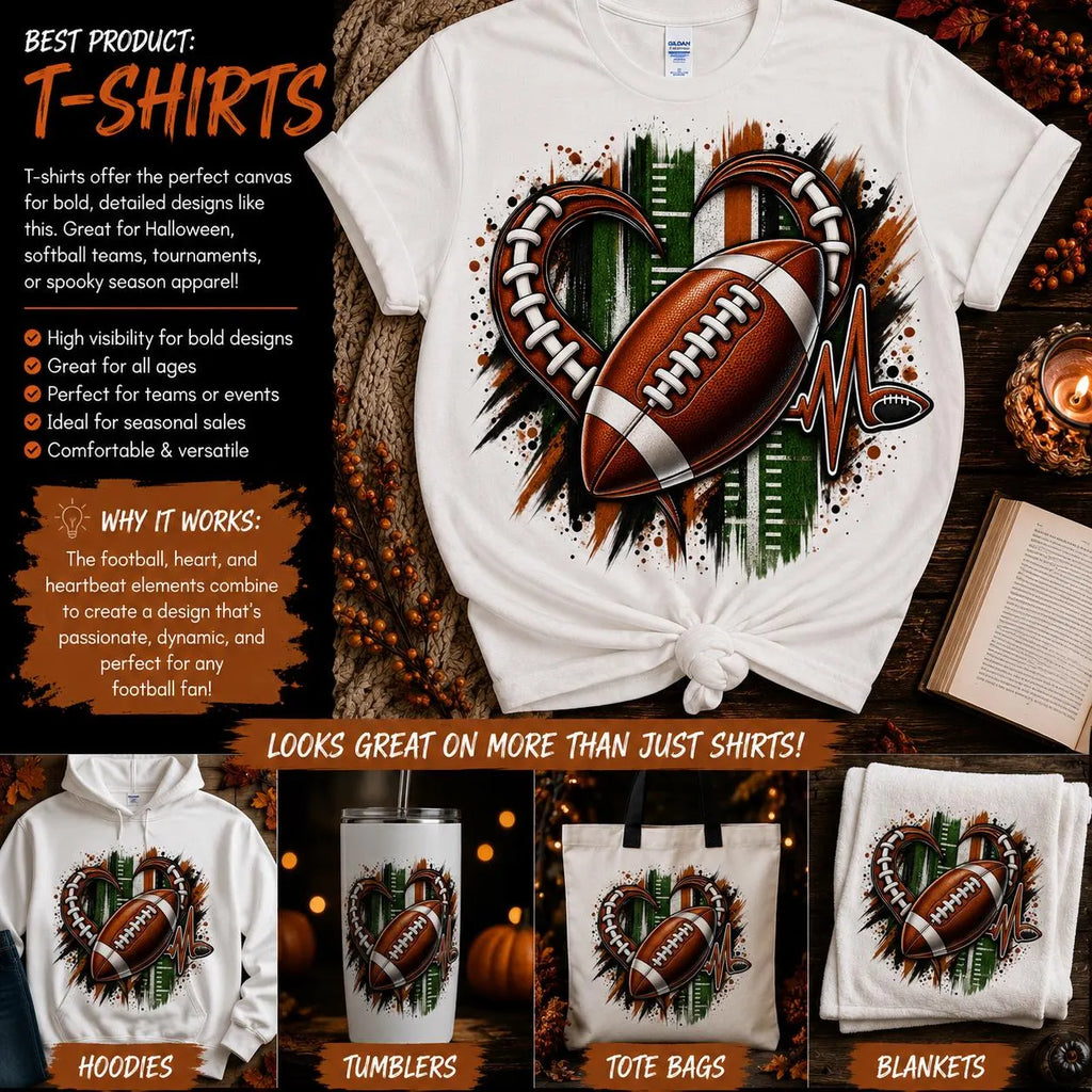 Football Heart PNG, Football Sublimation Design, Sports Mom Shirt PNG, Game Day Football Graphic, Instant Download