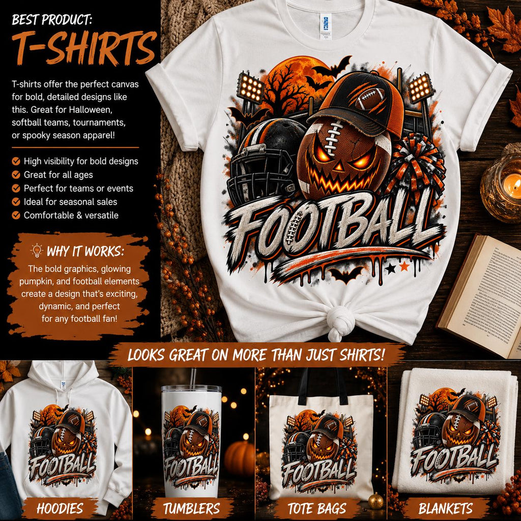 Halloween Football Sublimation PNG, Spooky Football Design, Fall Sports Shirt Transfer