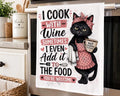 Funny Cat Kitchen Sublimation PNG, I Cook With Wine PNG, Sarcastic Kitchen Towel Design, Cat Cooking PNG, Funny Kitchen Decor, Towel Design