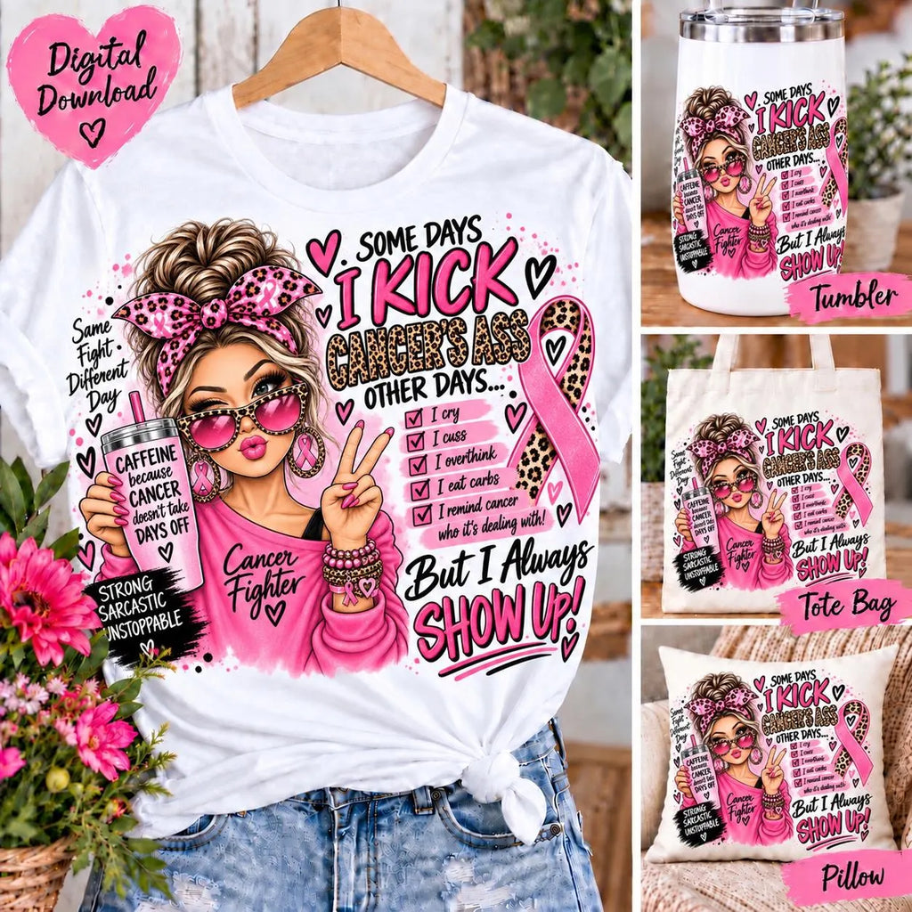 Breast Cancer Sublimation PNG, Funny Cancer Awareness Design, I Kick Cancer’s Ass, Pink Ribbon PNG