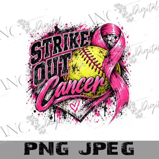 Softball Breast Cancer Awareness PNG, Strike Out Cancer Sublimation Design, Softball Pink Ribbon PNG, Breast Cancer Sports Download