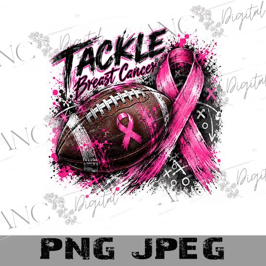 Football Breast Cancer Awareness Sublimation PNG, Tackle Breast Cancer Design, Pink Ribbon Football PNG, October Awareness Digital Download