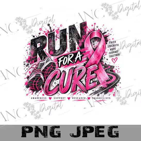 Breast Cancer Awareness PNG, Run for a Cure Sublimation, Marathon Running PNG, Pink Ribbon Cancer Awareness Shirt Design, Digital Download