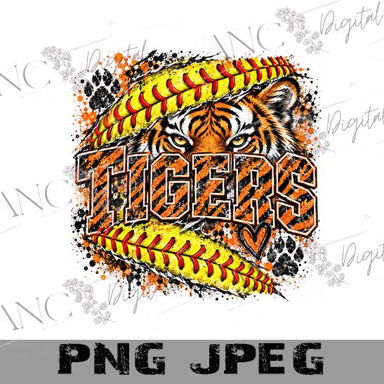Tigers Softball PNG, Softball Team Sublimation Design, Tiger Mascot PNG, Softball Mom Shirt Design, Game Day PNG, Sports Mom Digital File