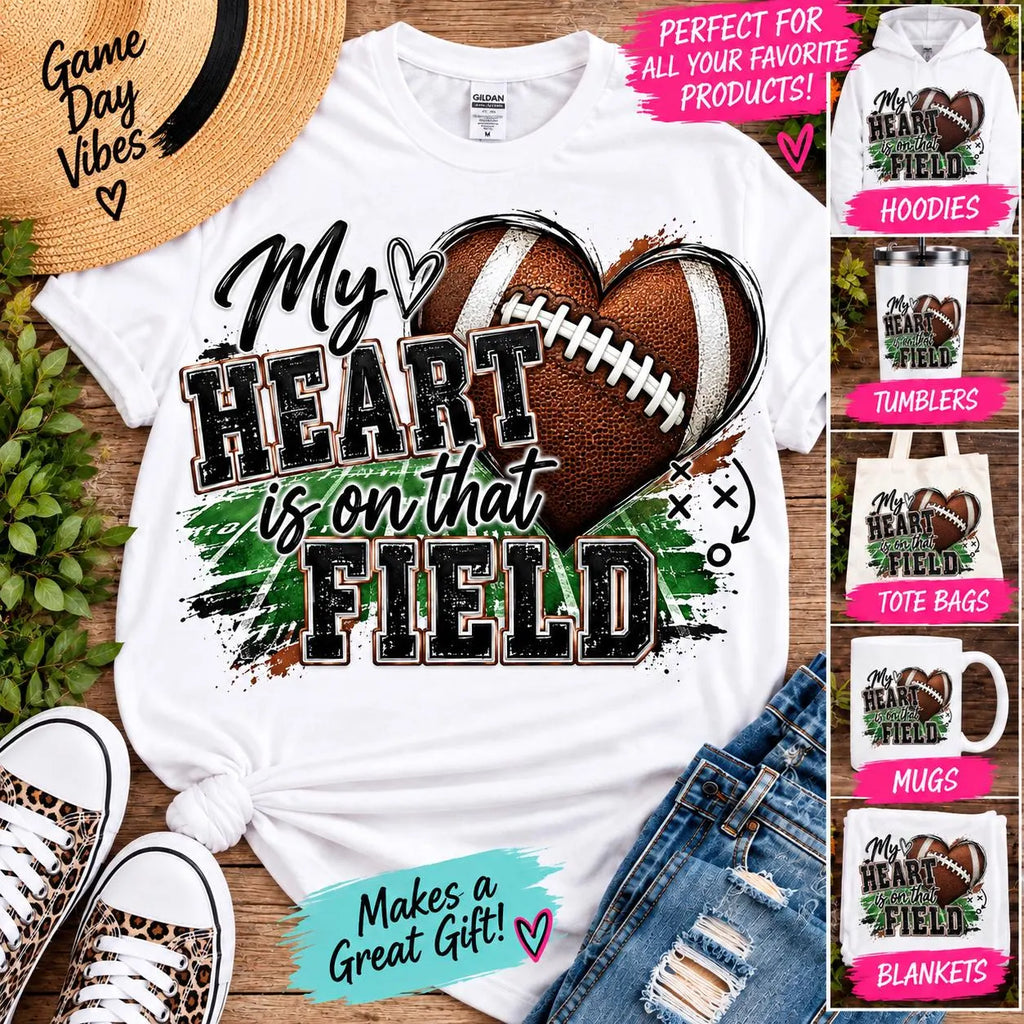 My Heart Is on That Field PNG, Football Sublimation Design, Game Day PNG, Football Mom Shirt Design, Sports PNG, Instant Download