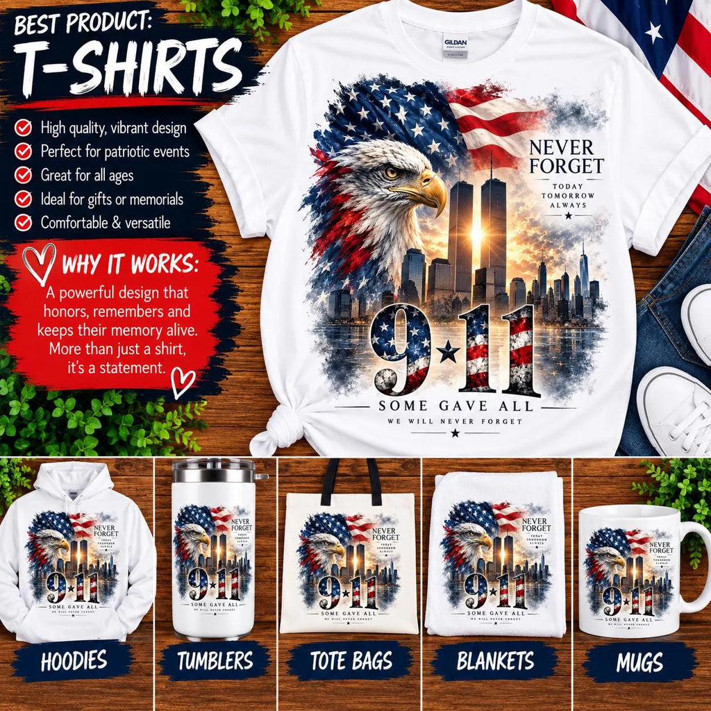 9/11 Never Forget Sublimation PNG, September 11 Memorial Shirt Design, American Flag Eagle PNG, Twin Towers Tribute Digital Download