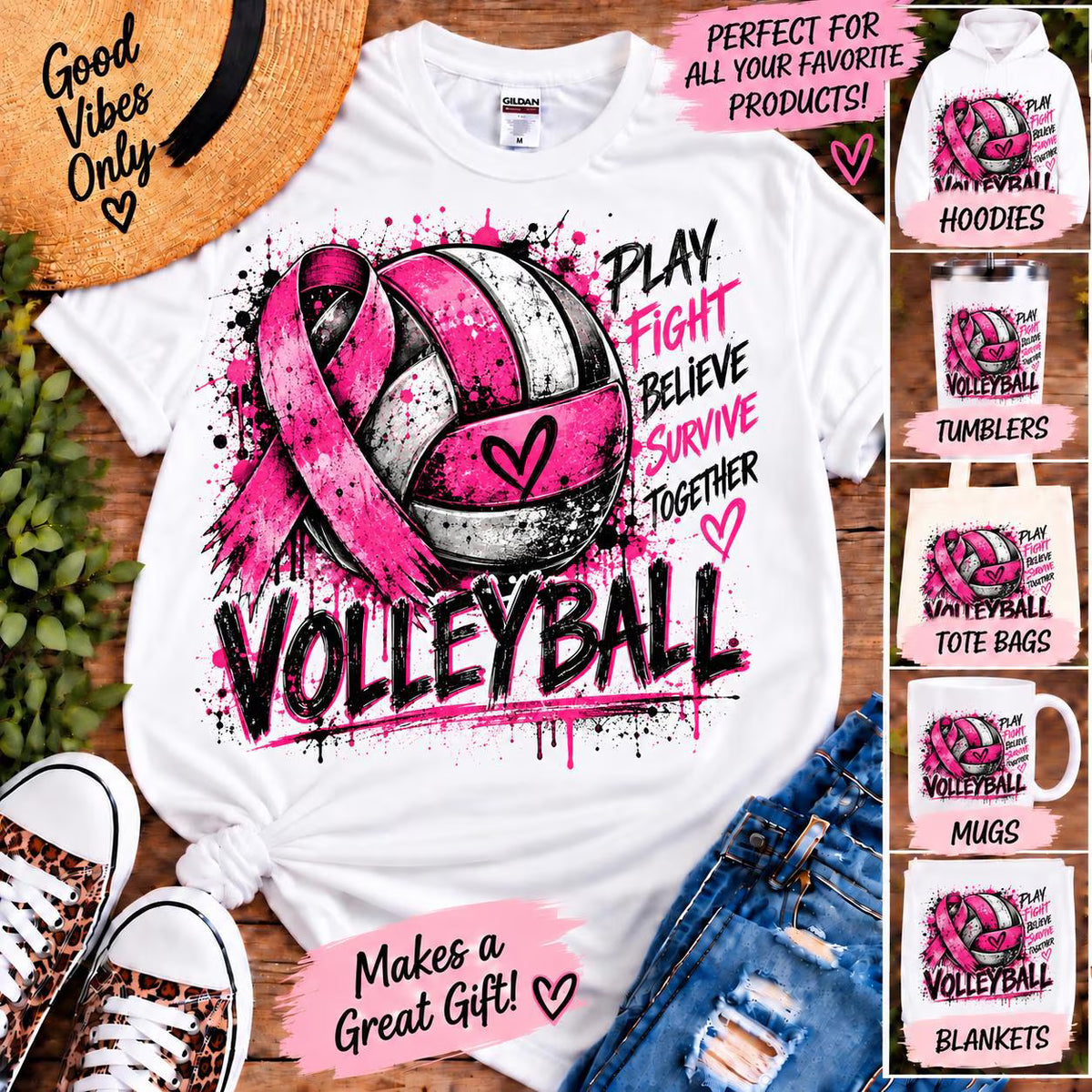 Volleyball Breast Cancer Awareness PNG, Pink Ribbon Volleyball Sublimation Design, Volleyball Cancer Awareness Shirt Design, Grunge Sports