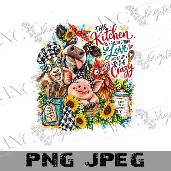 Funny Farm Animal Sublimation Design, Crazy Kitchen PNG, Farmhouse Towel Design