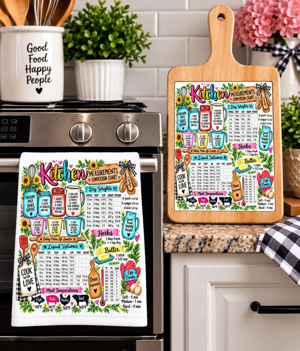 Kitchen Measurement Conversion Chart Sublimation Design PNG | Cooking Measurement Cheat Sheet | Baking Kitchen Decor | Digital Download