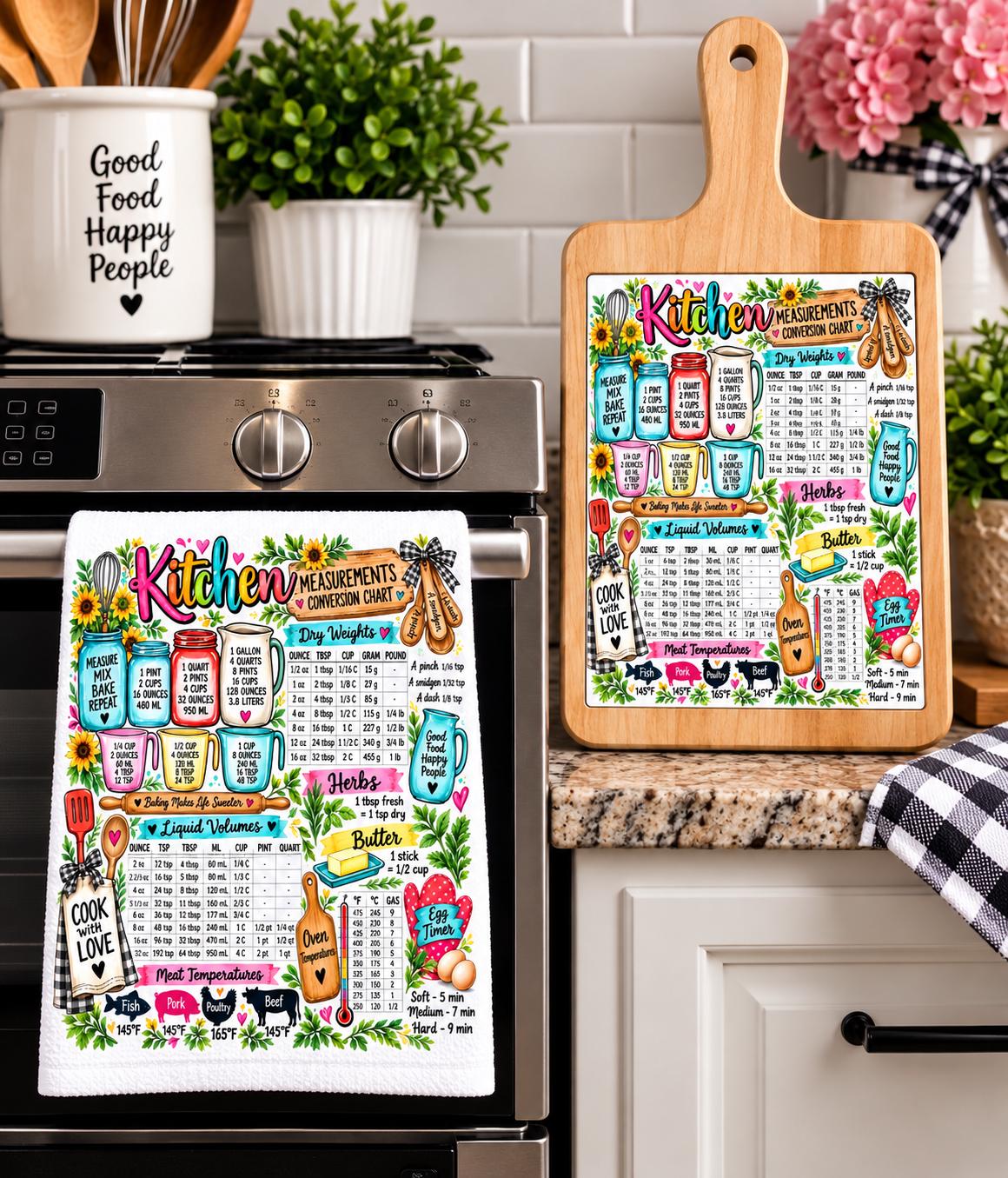 Kitchen Measurement Conversion Chart Sublimation Design PNG | Cooking Measurement Cheat Sheet | Baking Kitchen Decor | Digital Download