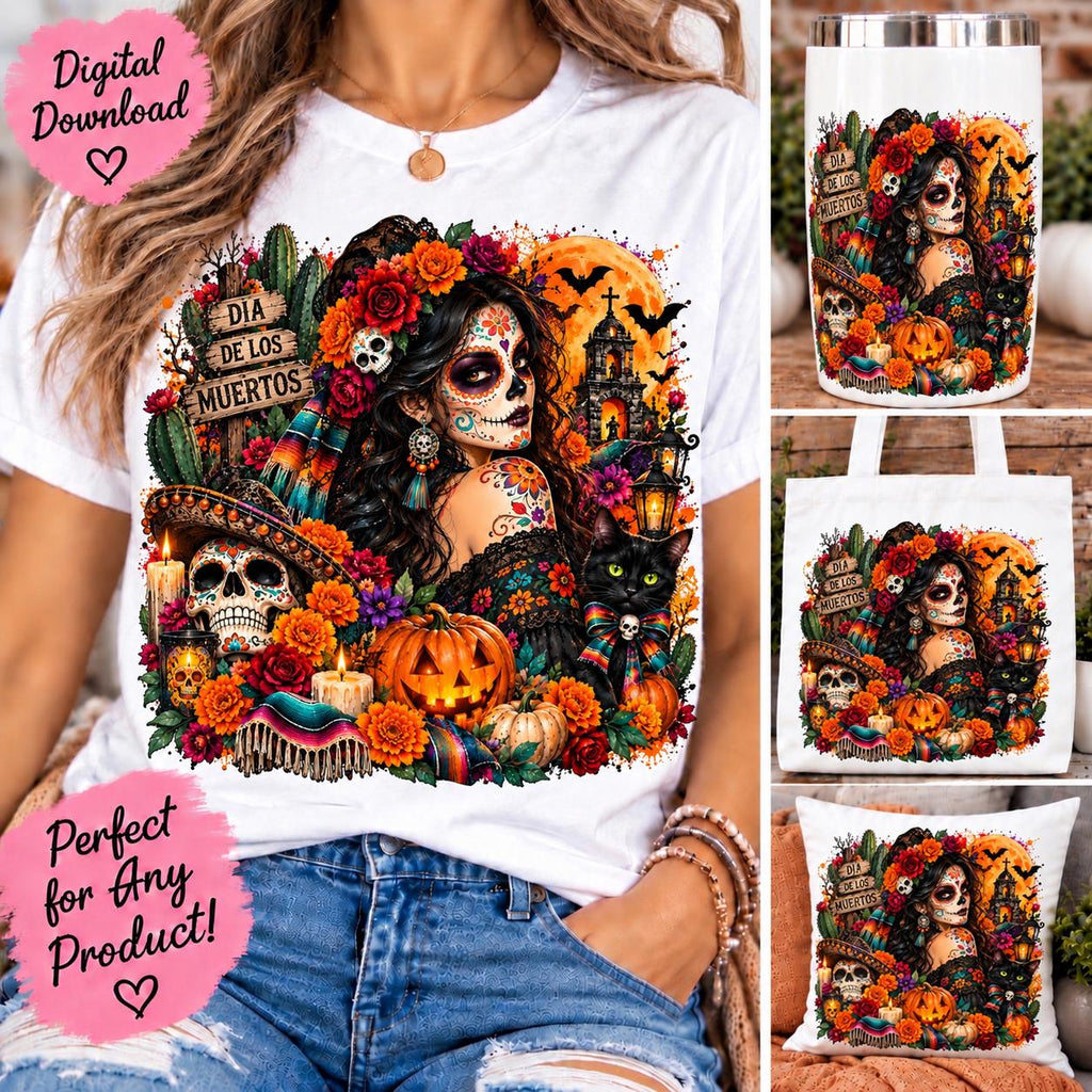 Dia de los Muertos PNG, Mexican Halloween Sublimation Design, Catrina PNG, Sugar Skull Halloween PNG, Mexican Halloween Design