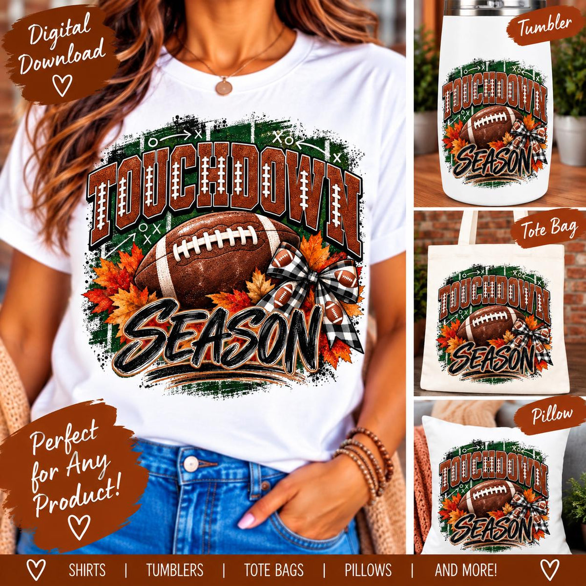 Touchdown Season PNG, Football Sublimation Design, Football Mom Shirt, Fall Football Digital Download