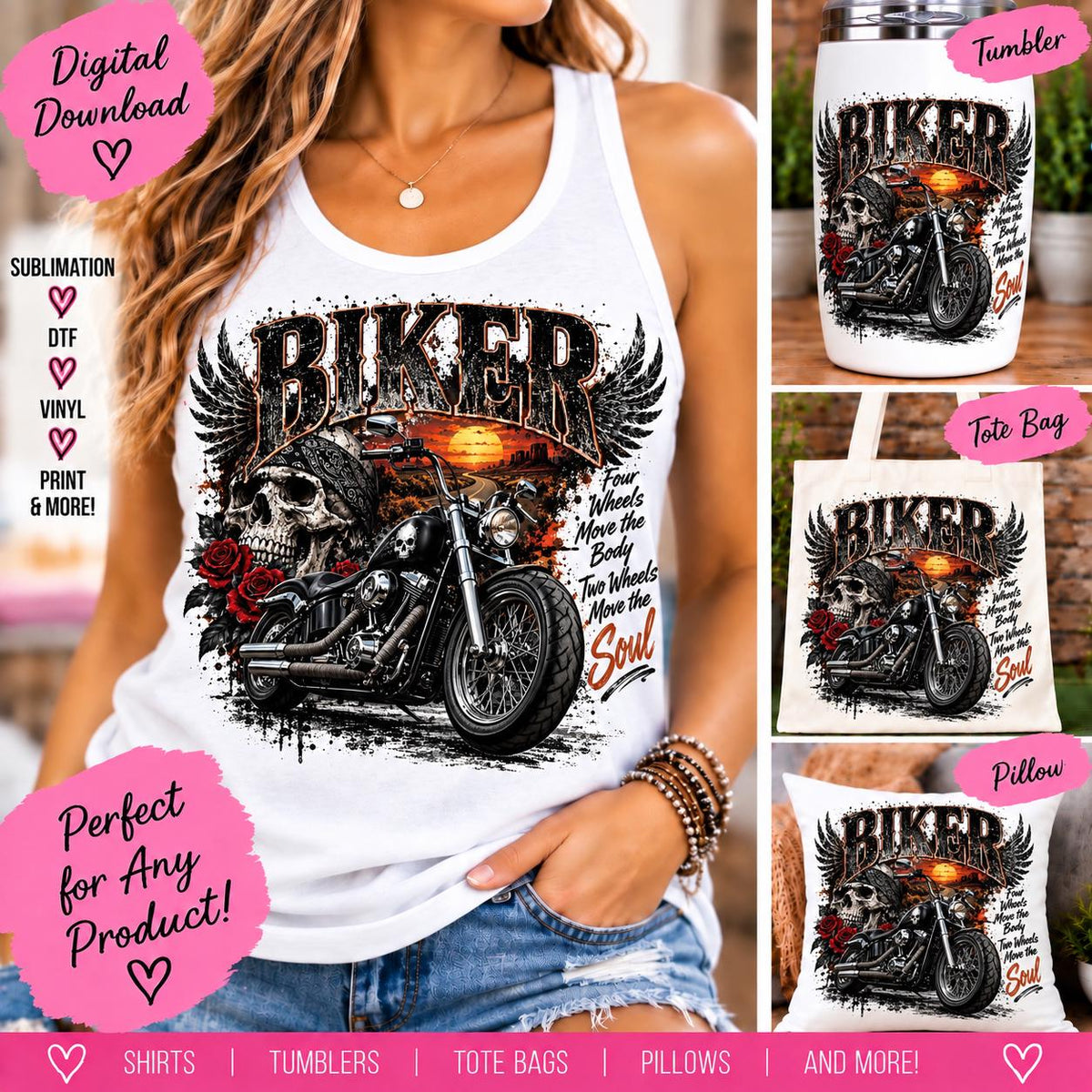 Biker Sublimation PNG, Motorcycle Skull PNG, Biker Shirt Design, Motorcycle Rider PNG, Skull Motorcycle Digital Download