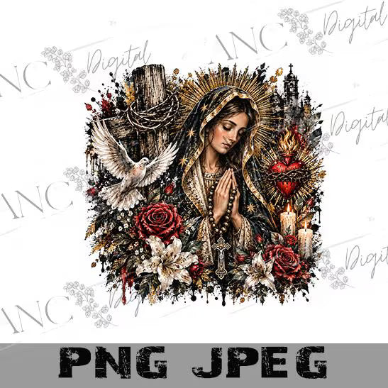 Catholic Virgin Mary PNG, Catholic Sublimation Design, Virgin Mary Shirt PNG, Religious Christian PNG, Grunge Faith Design